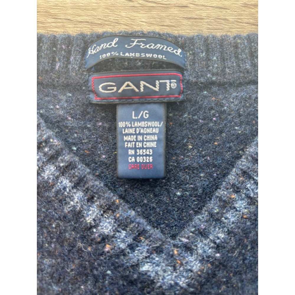 GANT Mens Large Lambswool V-Neck Sweater Vest Navy Gray - Picture 4 of 8